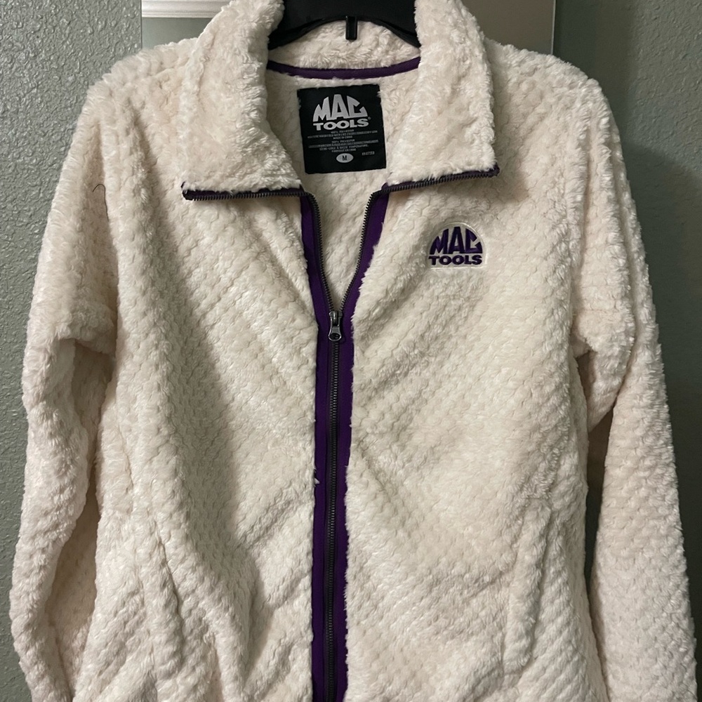 MA Tools Women's Cream Teddy Jacket with Purple Trim